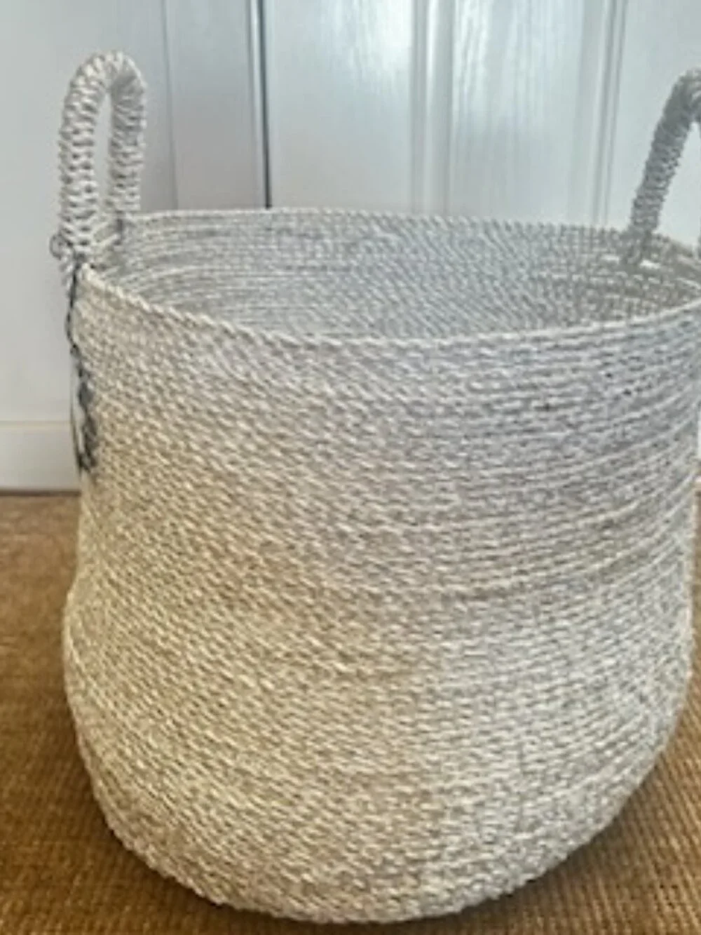 Large Metallic Silver Woven Basket With Sturdy Handles